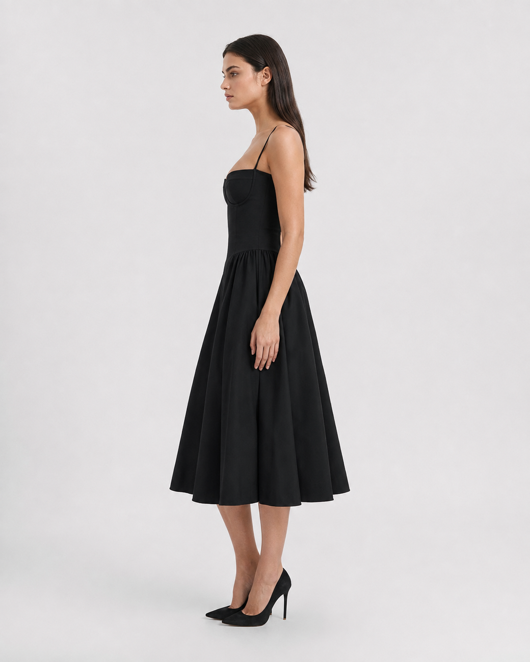 Amour Corset Midi — women's midi dress, three-quarter angle