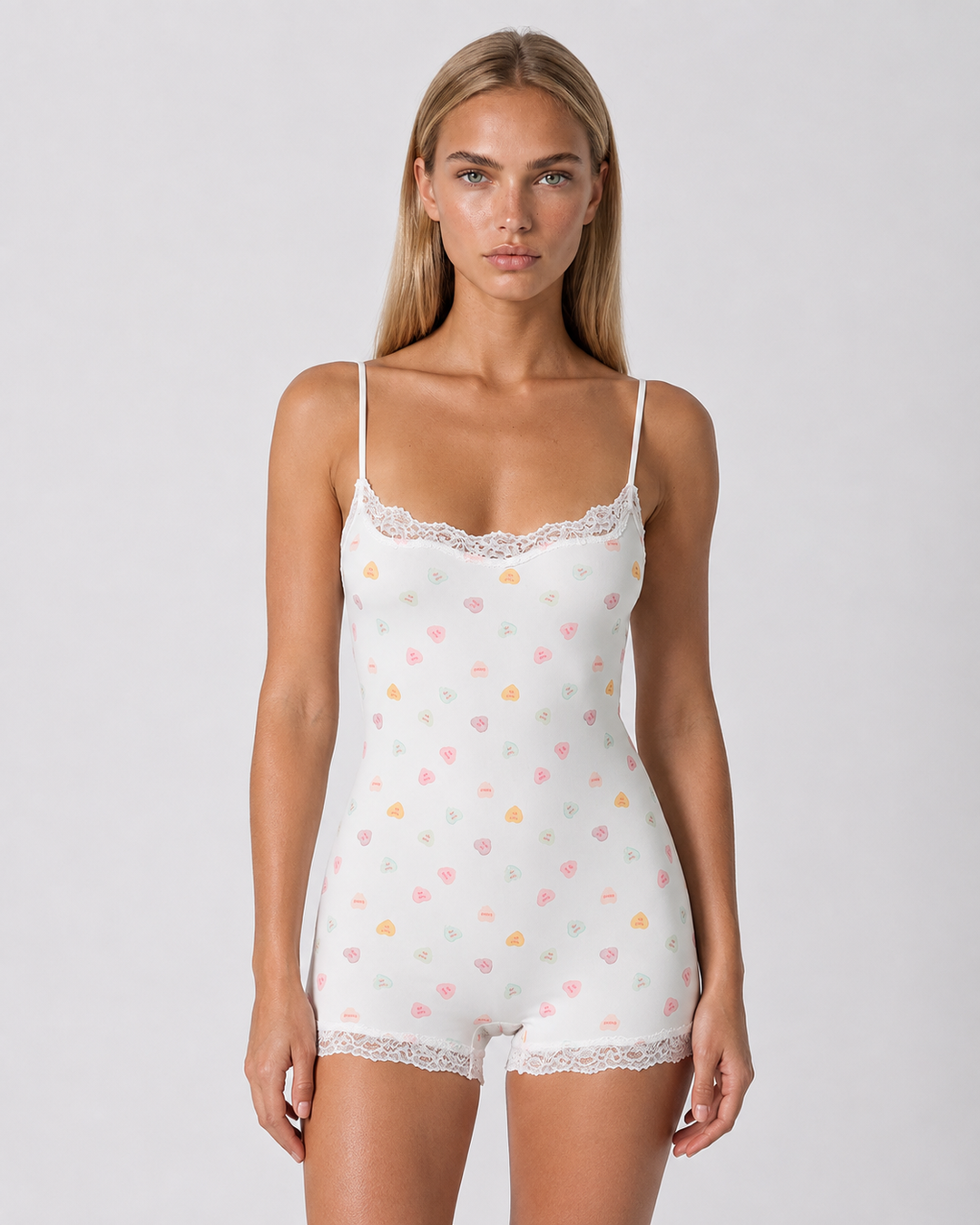 Sweetheart Lace Romper — women's romper, front view