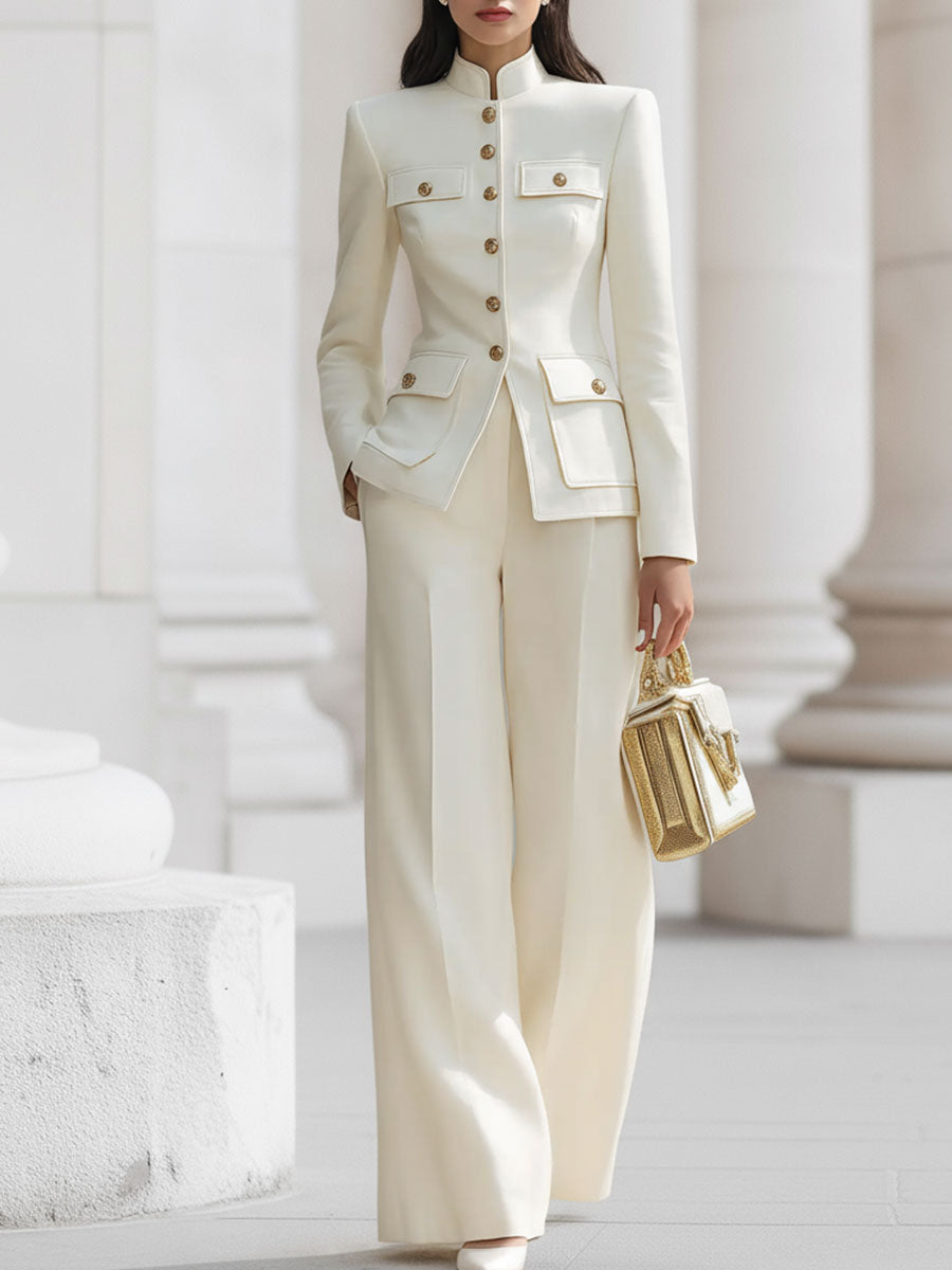 Christina cream tailored suit golden accents women – front