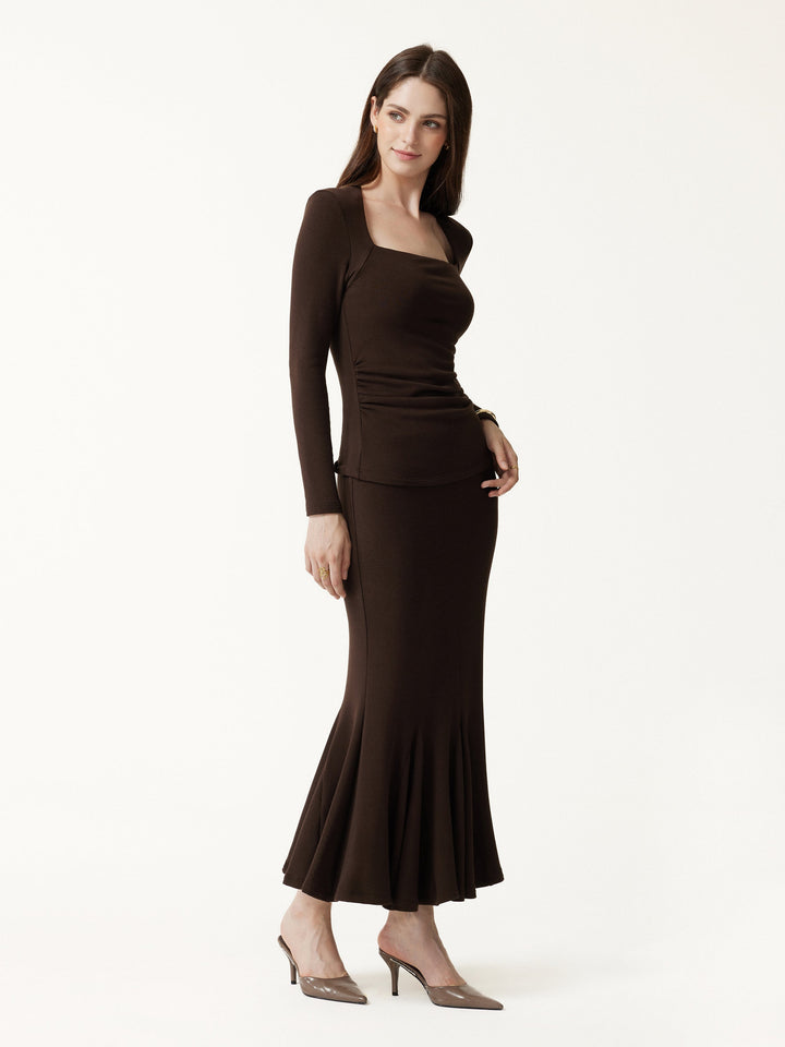 2Pcs Set ProWarm Trapeze Neck Ruched Built-In Bra Top 2.0 & High-Rise Mermaid Midi Skirt
