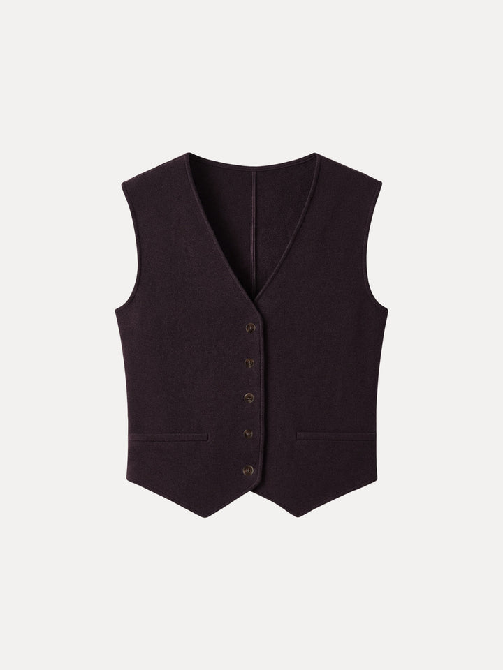 Petite-Friendly V-Neck Sleeveless Button-Down Cropped Vest
