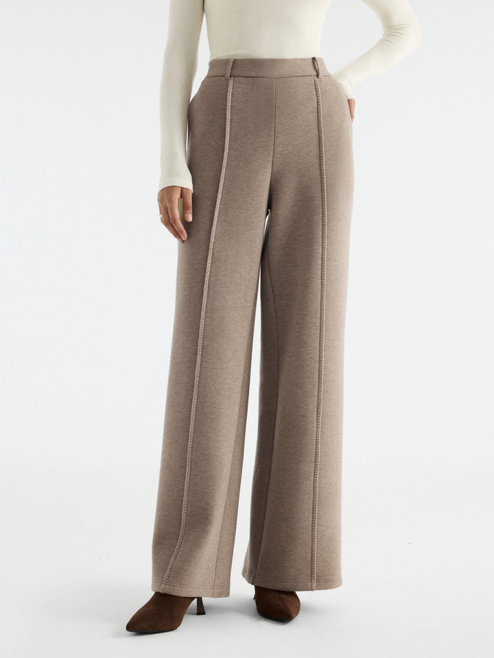 2Pcs Set Hooded Long Sleeve Jacket with Pockets & Mid-Rise Wide-Leg Pants with Pockets