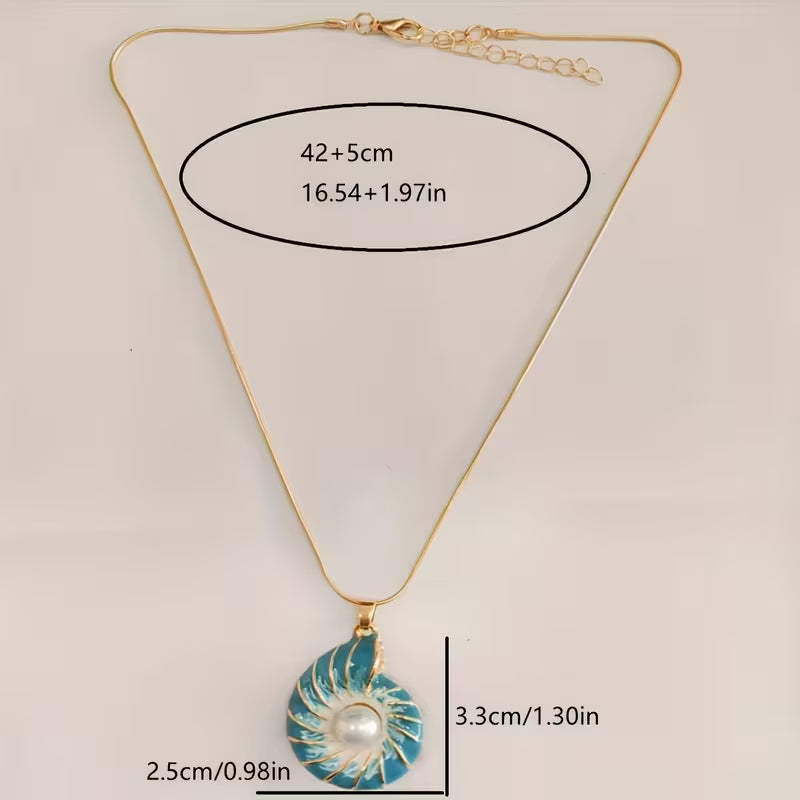 Model wearing the seashell pearl pendant necklace