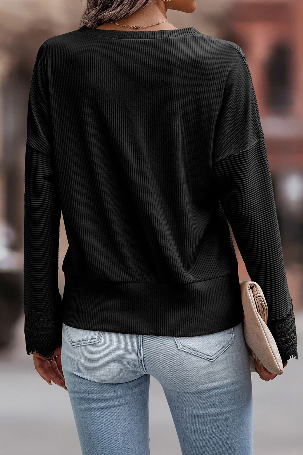 Olivia Stylish V-Neck Long-Sleeved Sweater — back view