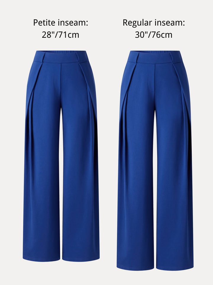 Ponte Mid-Rise  Wide-Leg Tuck Pants with Pockets