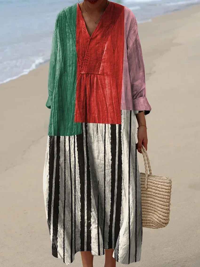 Retro Geometric Printed Maxi Dress — detail view