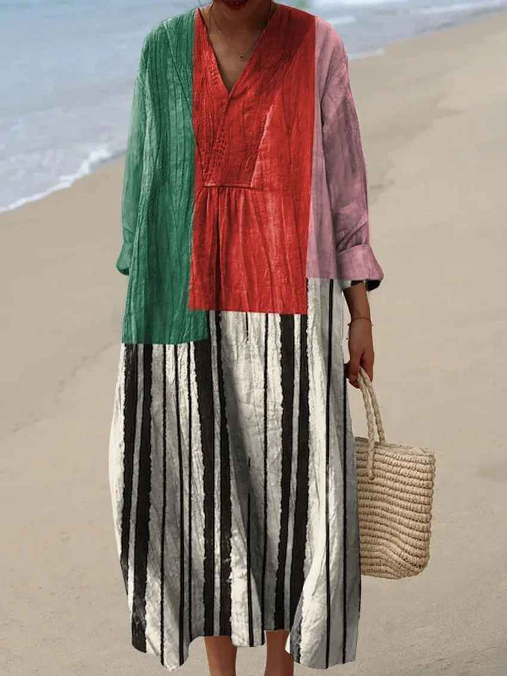 Retro Geometric Printed Maxi Dress — detail view