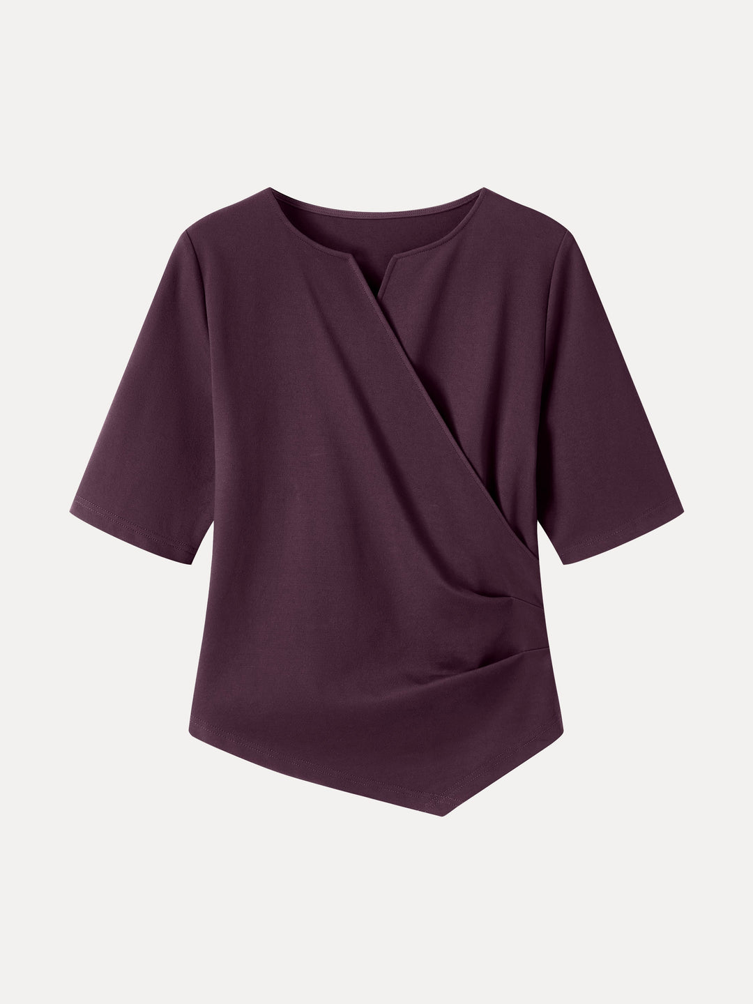 Ponte Surplice Elbow Sleeve Asymmetrical Hem Top