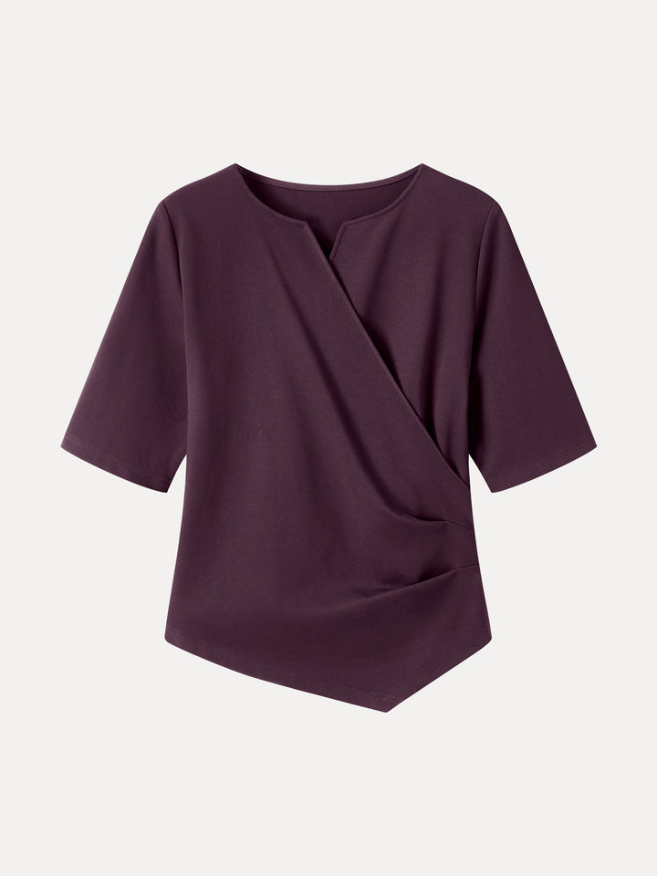 Ponte Surplice Elbow Sleeve Asymmetrical Hem Top
