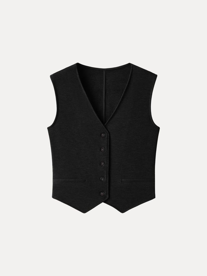 Petite-Friendly V-Neck Sleeveless Button-Down Cropped Vest