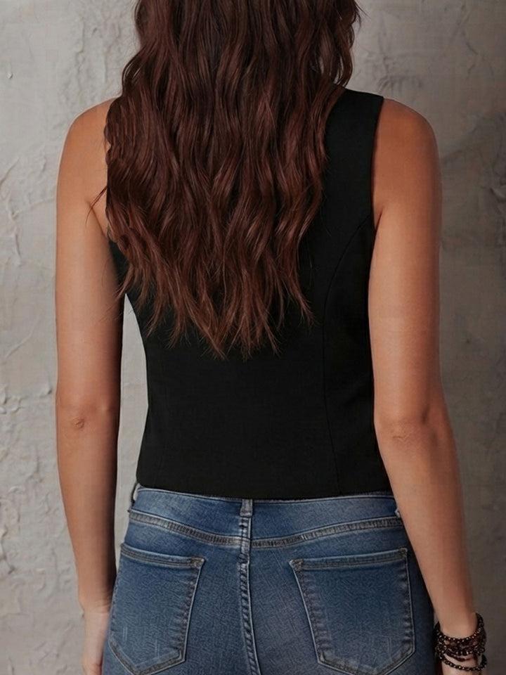 Boho Black Lace Trim Zip-Up Corset Vest
