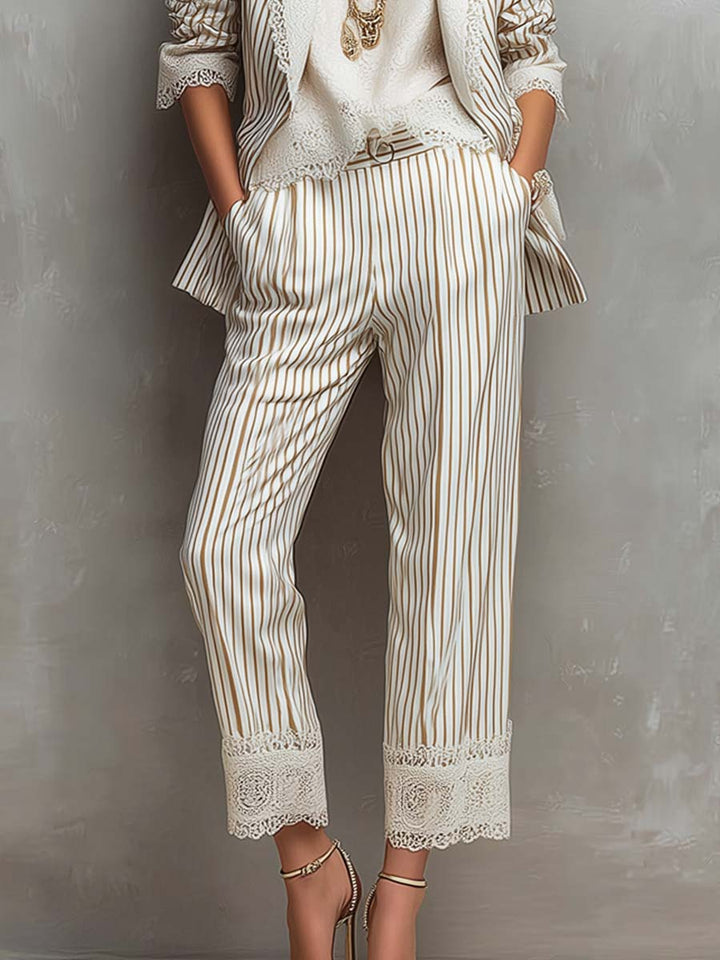 Vintage Striped Lace Short-sleeved Blazer | Harry & Kate London