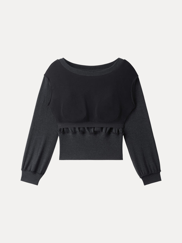 Non-Itchy Wool Blend Boatneck Built-In Bra Top 2.0