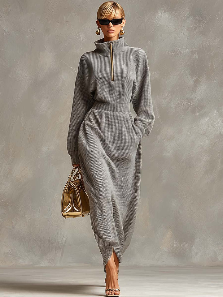 Lillian waffle knit dress – side view casual lapel style women