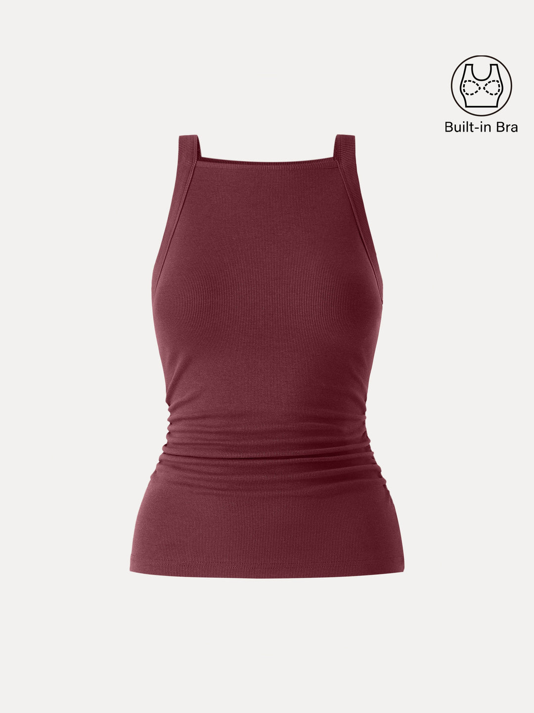 Plantive Chic Square Neck Ruched Rib Built-In Bra Tank 2.0