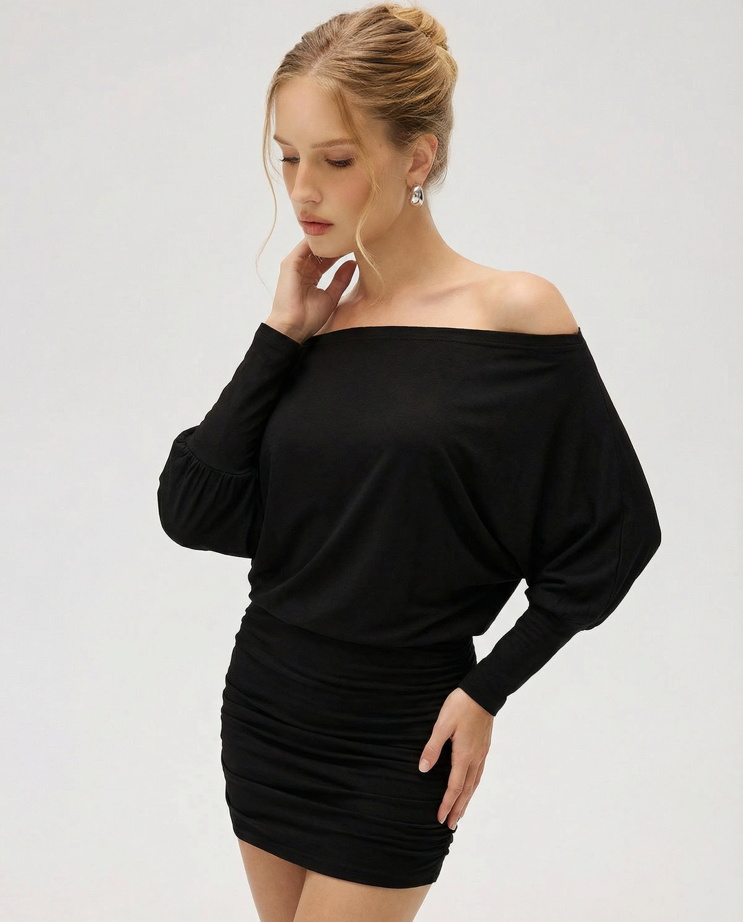 ARIA SOLA Ruched Mini Dress - women's mini dress, detail close-up