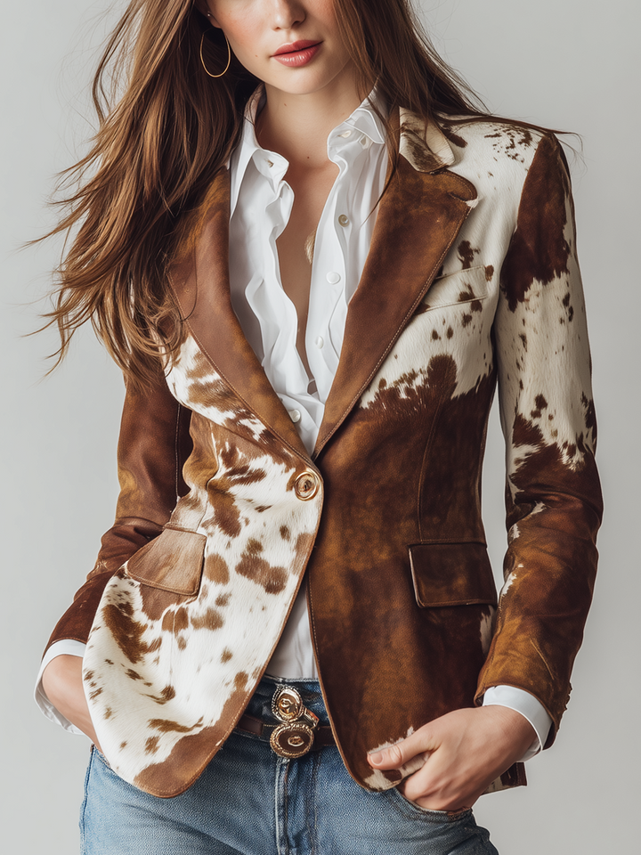 Vintage Cow Skin Printted Eco-friendly Suede Blazer | Harry & Kate London