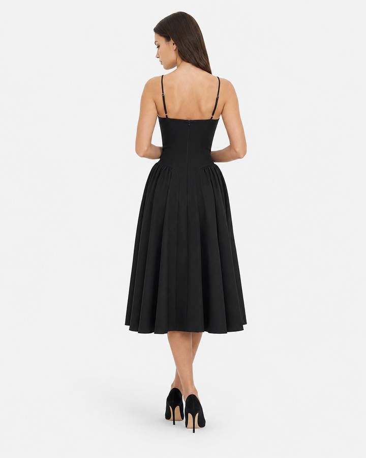 Amour Corset Midi — women's midi dress, detail of the stitching and finish
