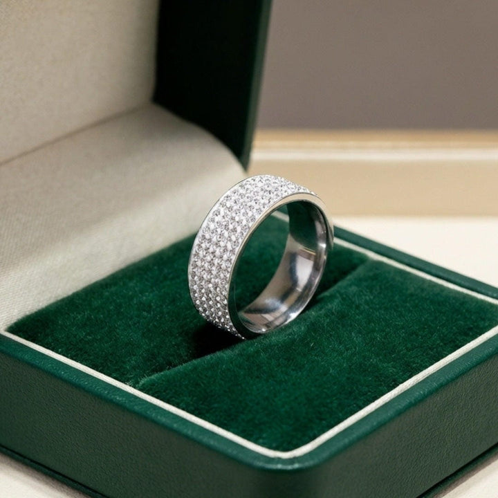 Ring worn on a model's hand