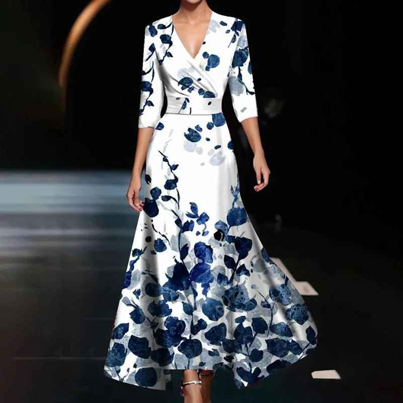 Zoe - Classic Floral V-Neck Maxi Dress — side view