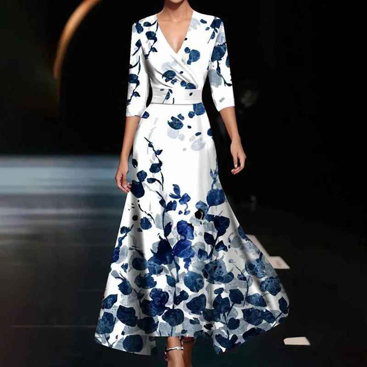 Zoe - Classic Floral V-Neck Maxi Dress — side view