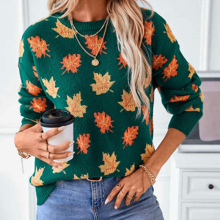 Sophia Comfortable Leaf Style Sweater — back view