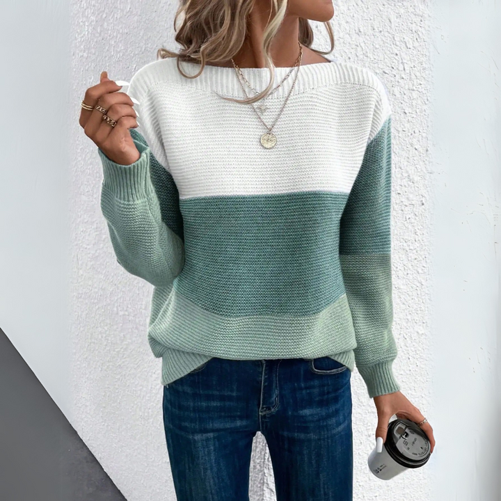 Clara Elegant Three-Color Patchwork Sweater — front view