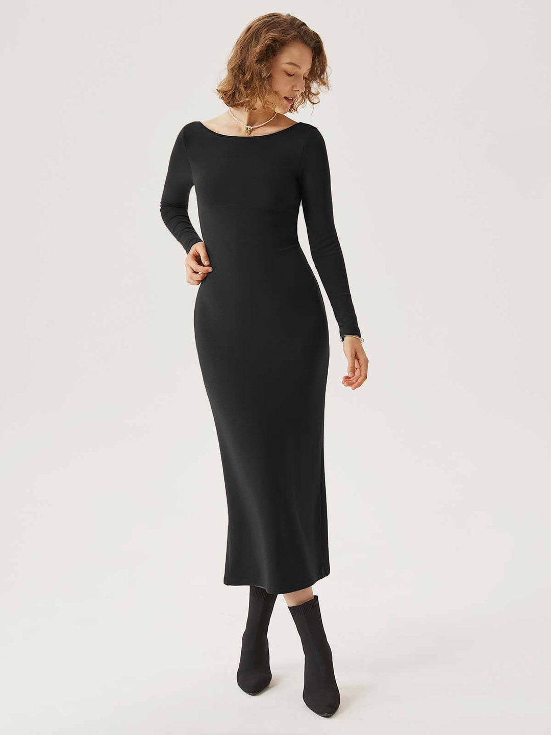 ProWarm Boatneck Open-Back Midi Built-In Bra Dress 2.0