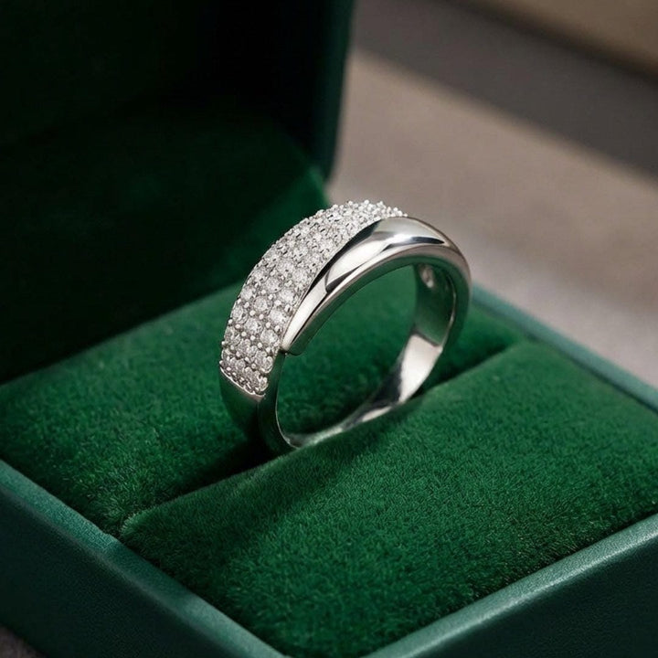 Ring worn on a model's hand