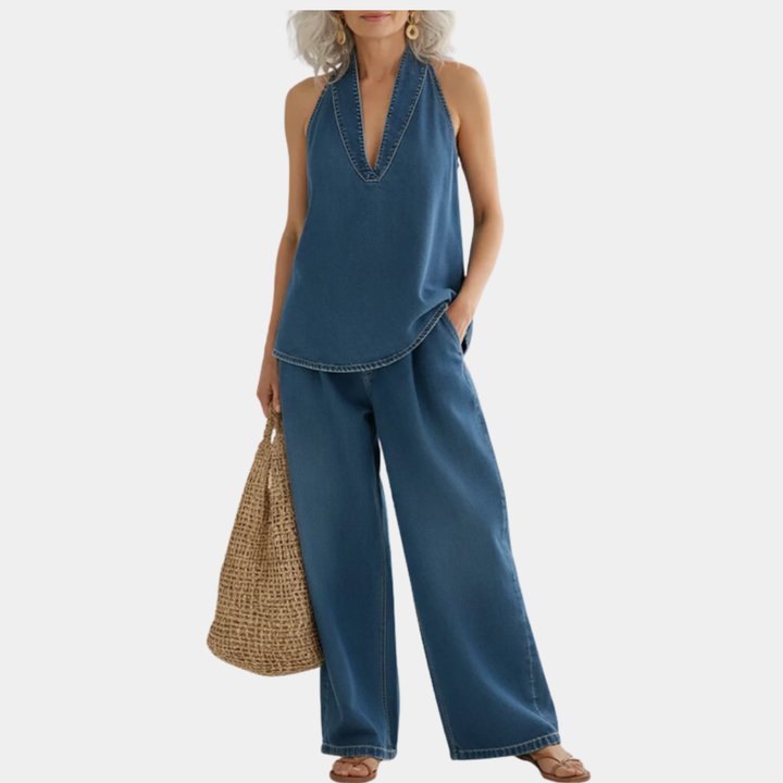 Saylor Denim Two-Piece Set — front view