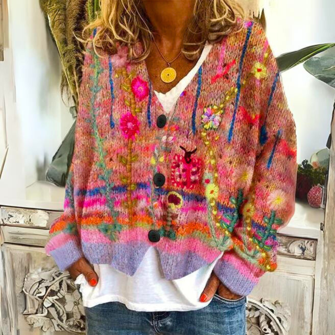 Addison Stylish Retro Casual Loose-Fit Button Cardigan — back view
