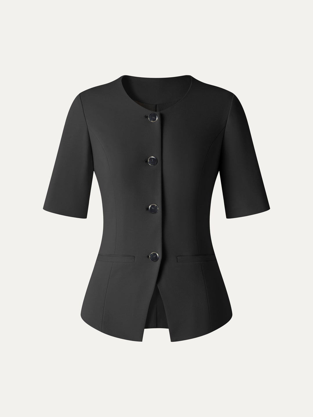 Ponte Office Round Neck Elbow Sleeve Jacket with Pockets