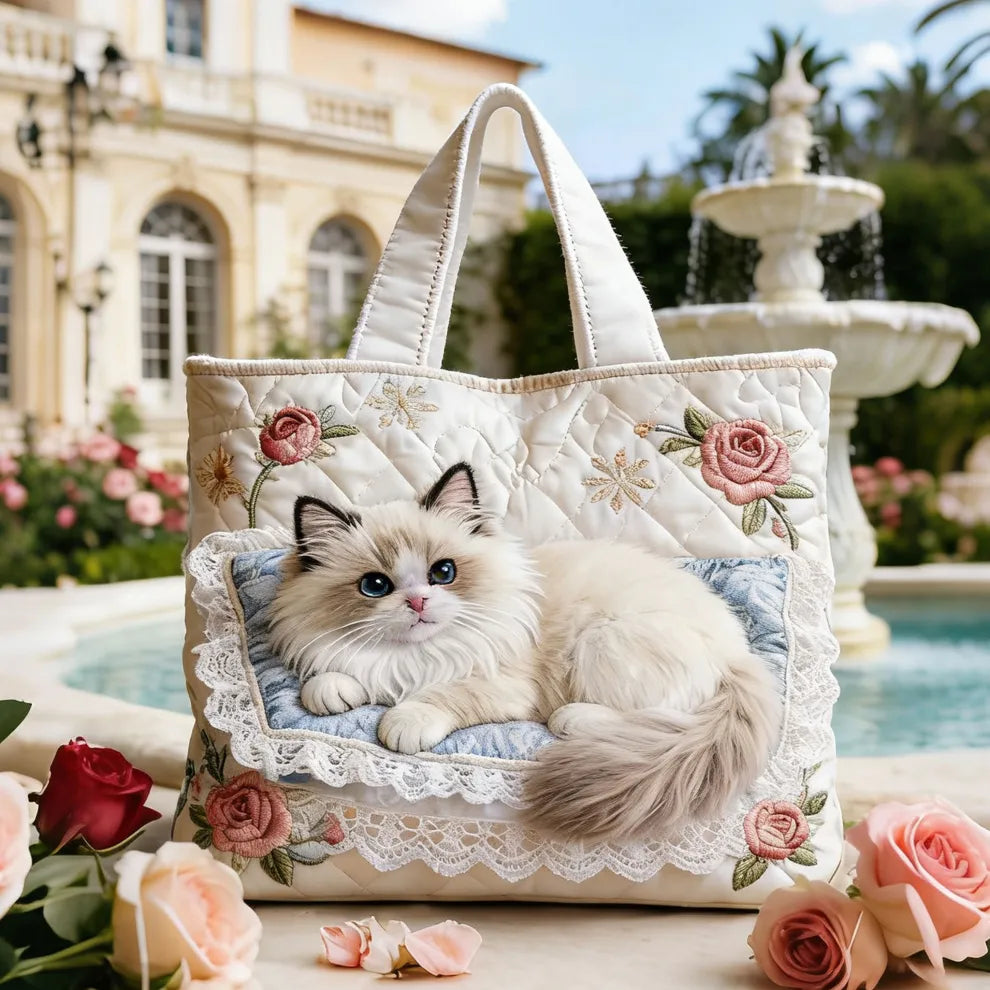 Rose Garden Kitten Handmade Bag — front view