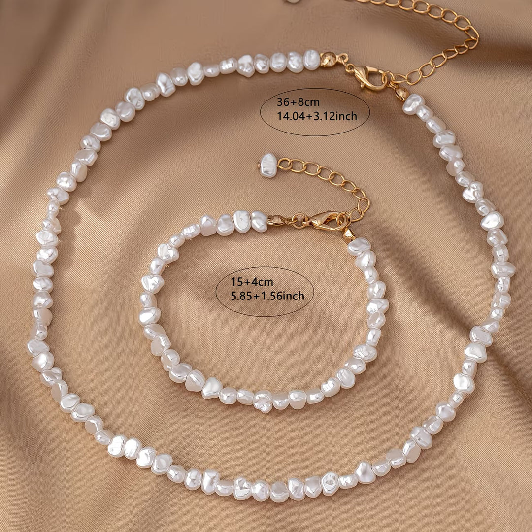 Close-up of the irregular baroque pearl beads on the necklace