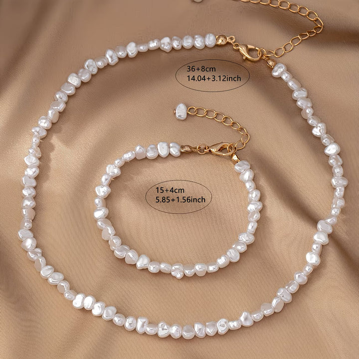 Close-up of the irregular baroque pearl beads on the necklace
