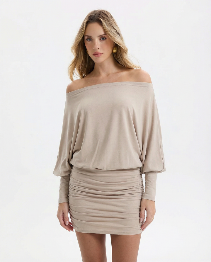 ARIA SOLA Ruched Mini Dress - women's mini dress, fabric detail
