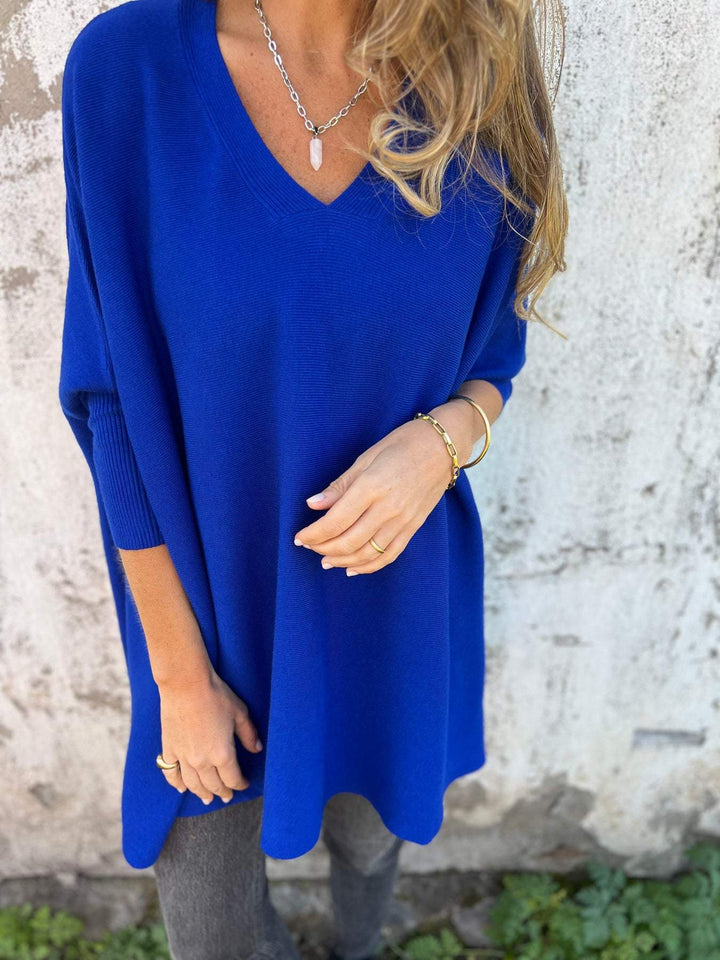 Grace Comfortable V-neck Long Sleeve Sweater — front view