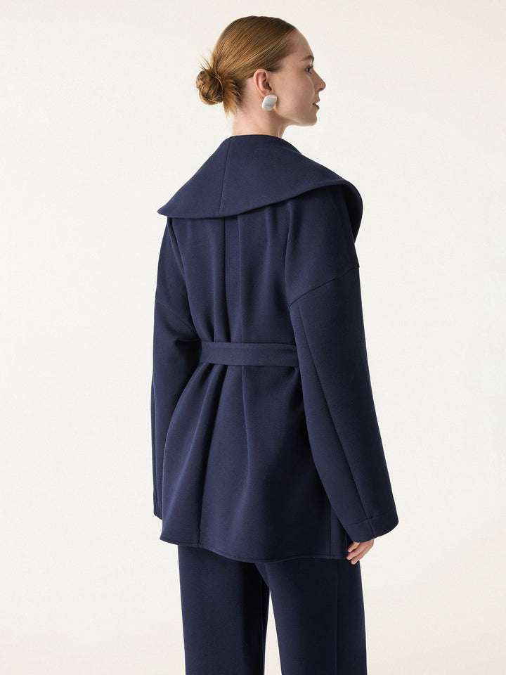 2Pcs Set Belted Shawl Collar Robe Jacket & Mid Rise Straight Pants with Pockets