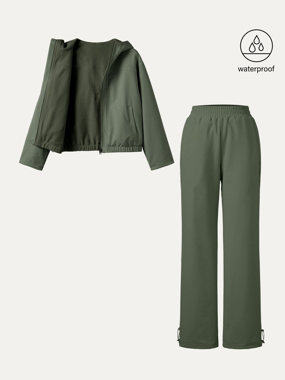 2Pcs Set Fleece Reversable Hooded Jacket & Fleece-Lined Elastic Waist Pants — women's women > bundles&sets > bundles, back view