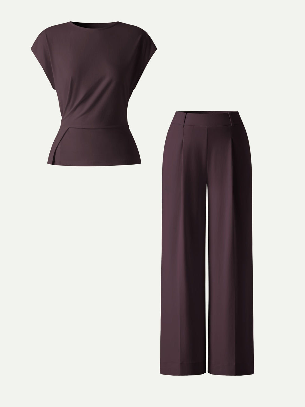 2Pcs Set Round Neck Tucked Top & Wide Leg The Success Pants — women's women > bundles&sets > bundles, back view