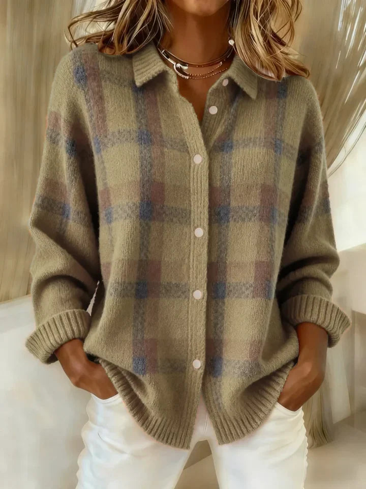 Valeria Casual Contrast Retro Plaid Sweater