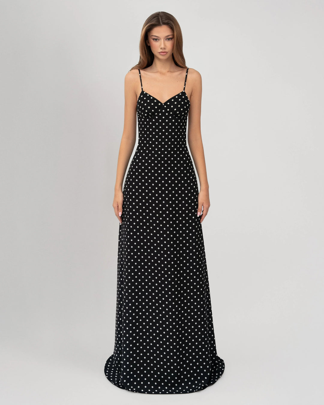 Midnight Muse Polka Maxi — women's maxi dress, styled as a complete outfit