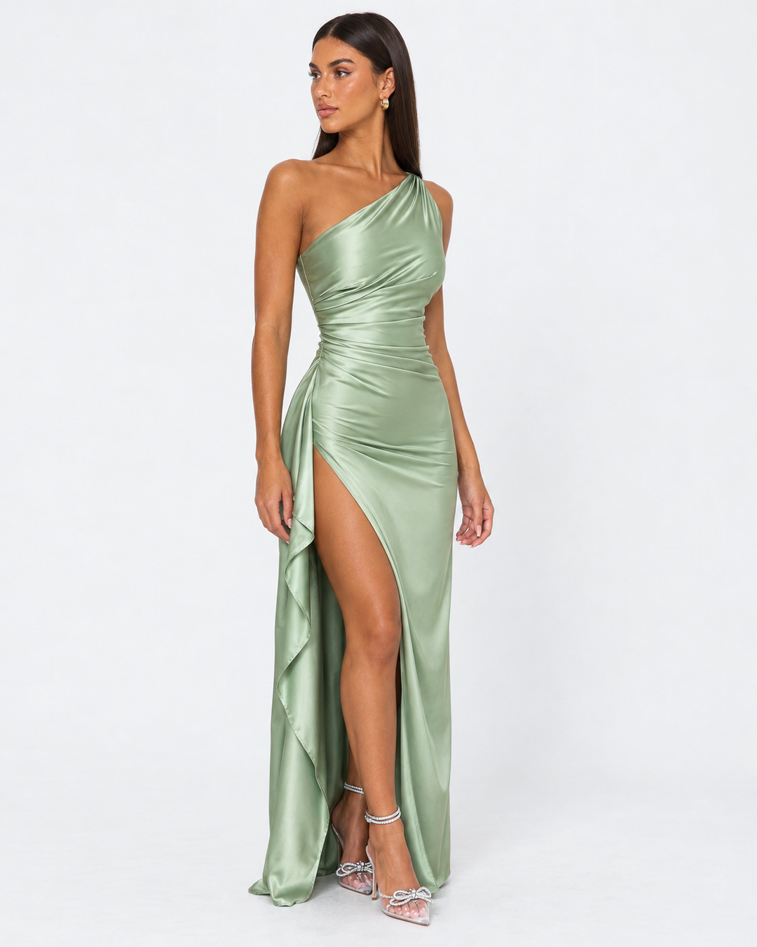 Main Event Satin Maxi — women's maxi dress, detail of the stitching and finish