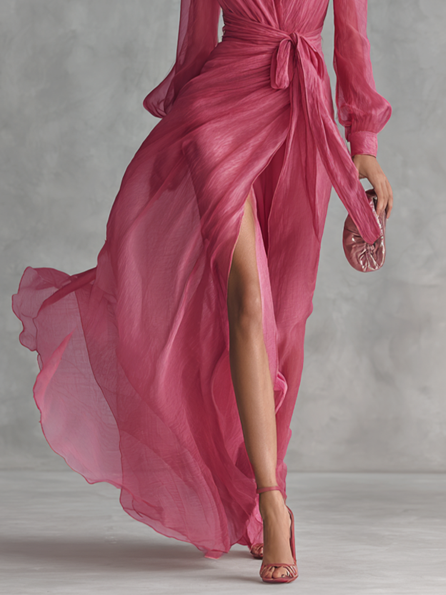 Pink Pearl Chiffon Maxi Dress — detail view