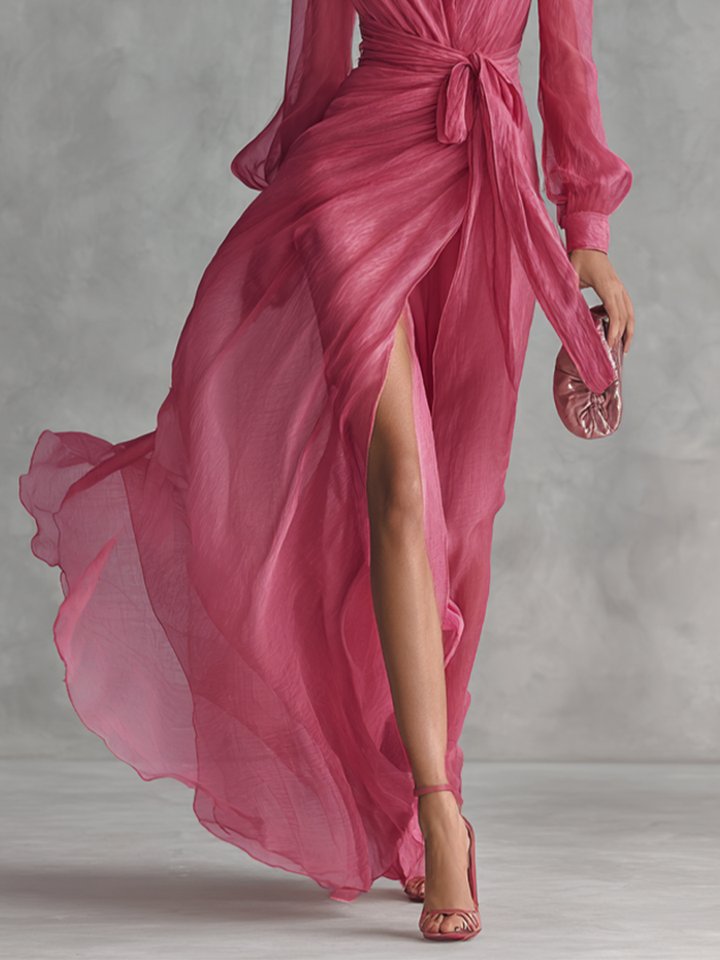 Pink Pearl Chiffon Maxi Dress — detail view