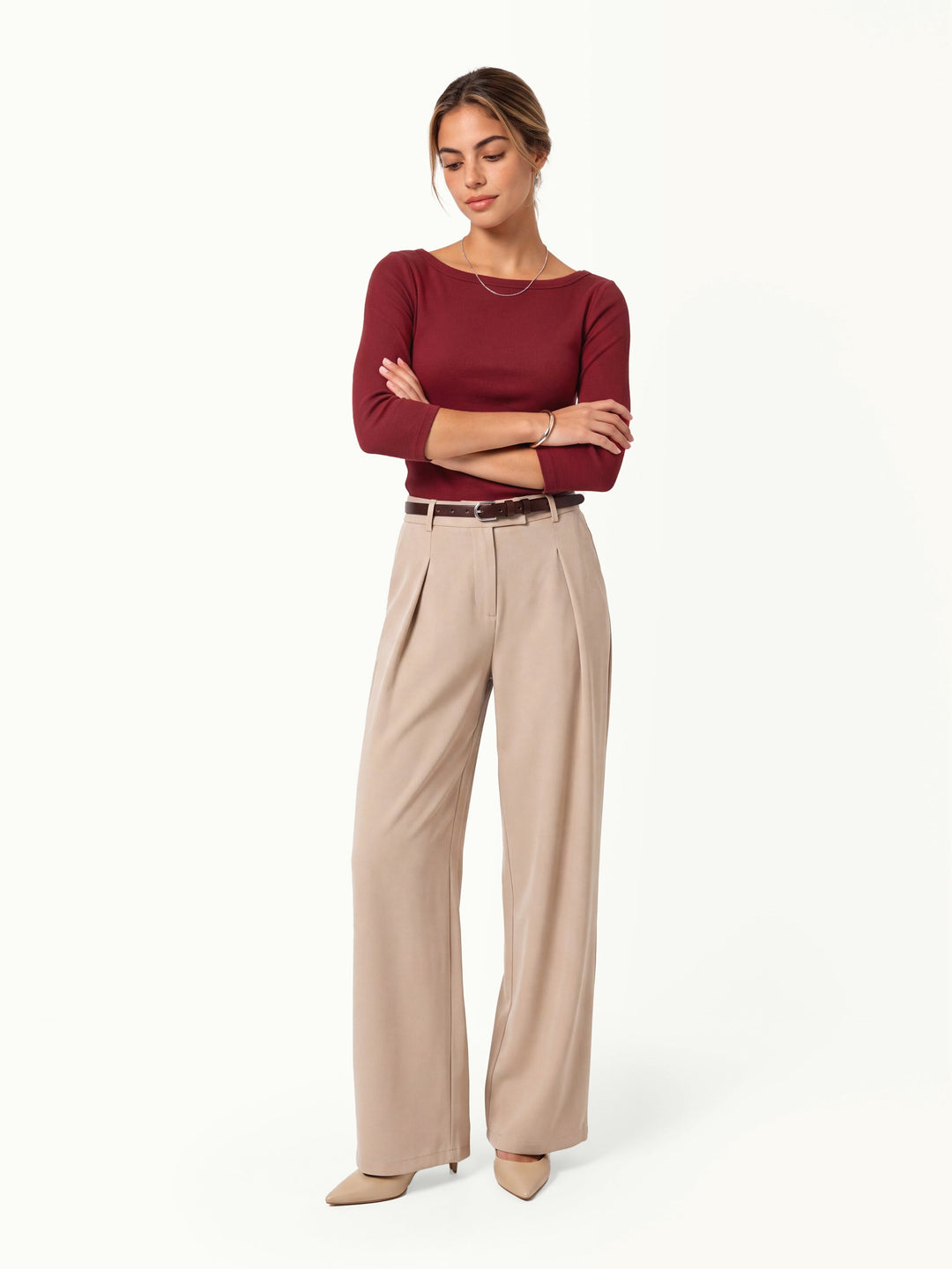 Plantive® Boatneck 3/4 Sleeve Built-In Bra Top 2.0