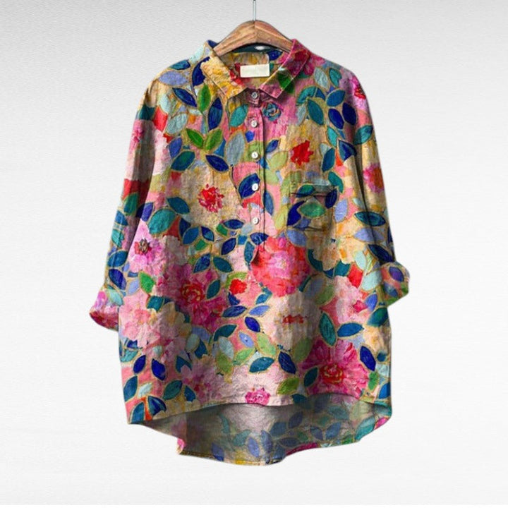 Claire Colourful Summer Blouse — close-up view