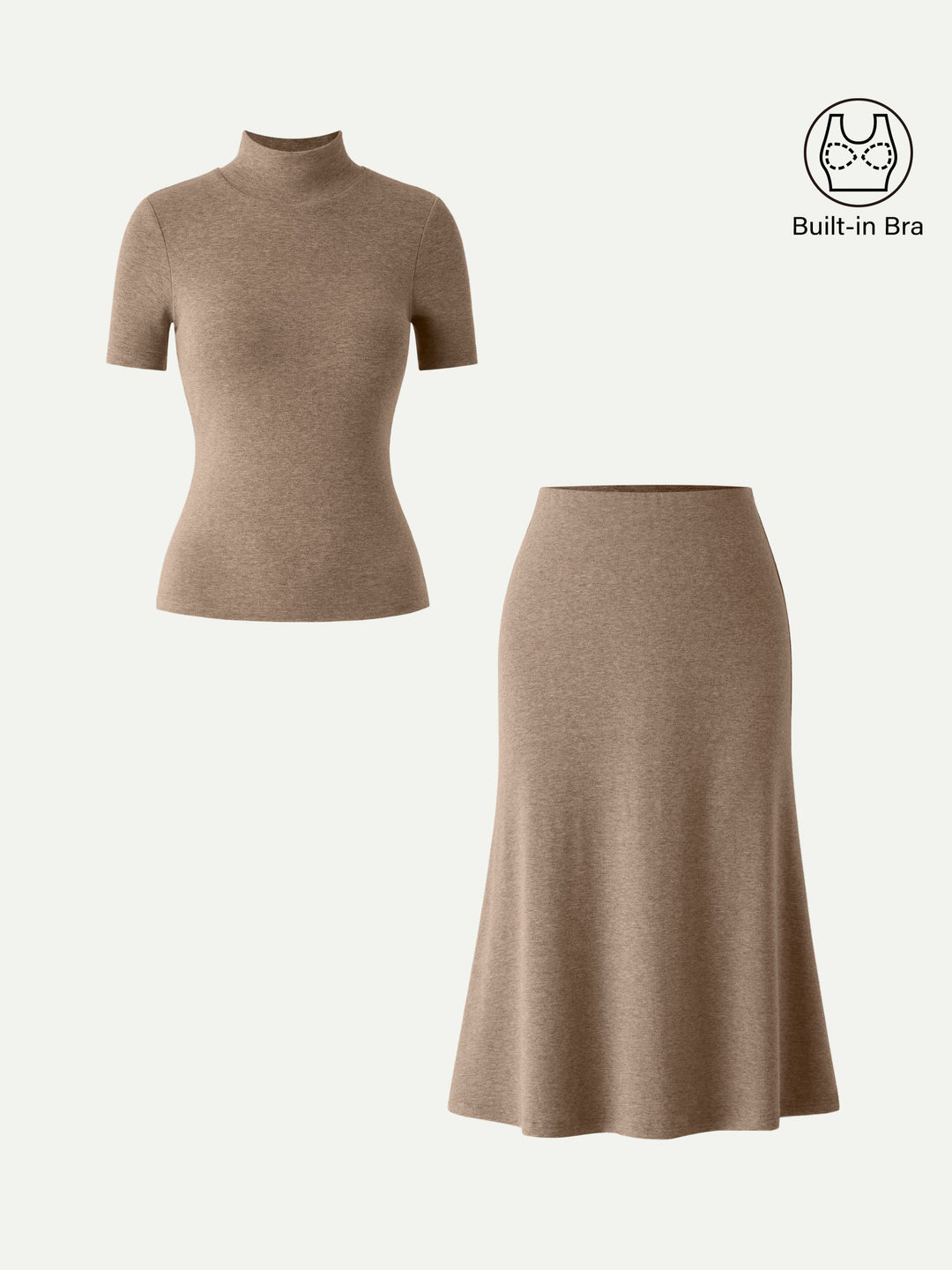 2Pcs Set Mockneck Built-In Bra Top 3.0 & Pull-On Midi Skirt