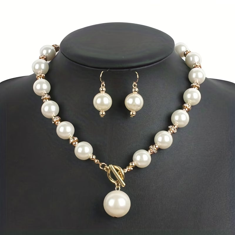 Chunky pearl necklace set displayed in layered strands