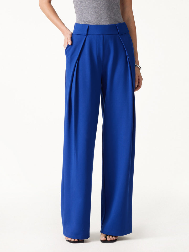Ponte Mid-Rise  Wide-Leg Tuck Pants with Pockets